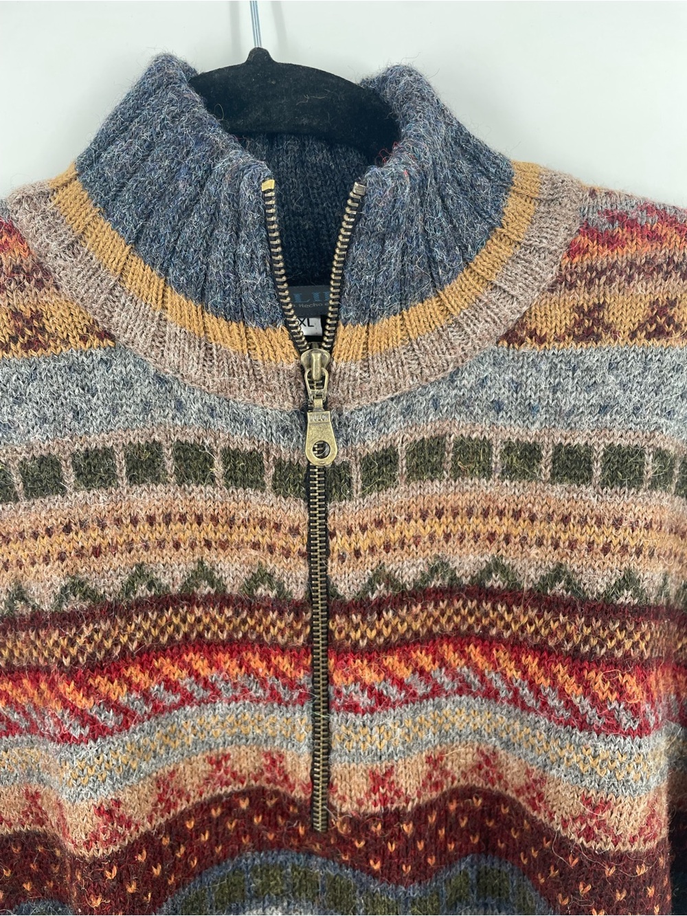 VTG Waliki 100% Alpaca Wool Quarter Zip Sweater XL Boho Geometric Grandpa Core - Picture 5 of 13